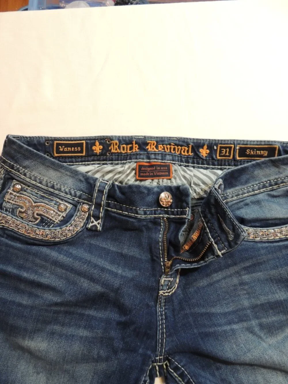 Rock Revival Vaness Skinny Jeans Woman 31 Pockets Blue Denim Jeans